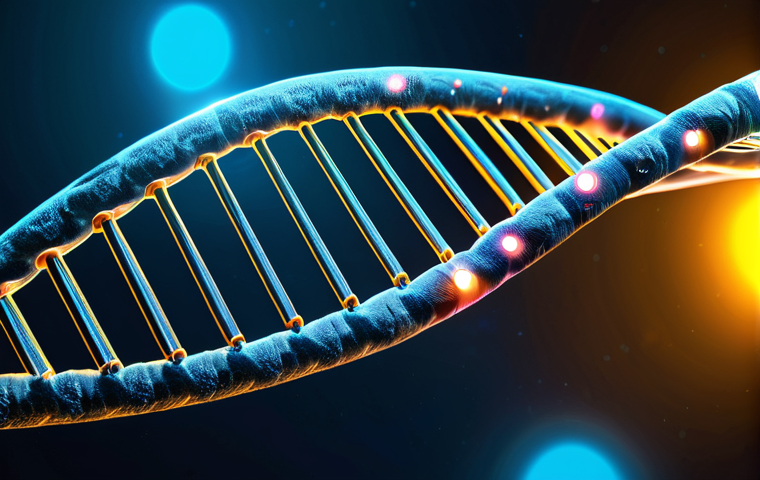 A highly detailed, conceptual illustration of the CRISPR-Cas9 gene-editing system in action. An intricate double helix DNA strand is being precisely targeted and cut by a glowing, advanced molecular enzyme (Cas9) guided by a distinct RNA molecule. The scene is set within a futuristic, sterile laboratory environment, illuminated by soft, scientific light. This image emphasizes precision and technological sophistication. High resolution, macro photography, scientific accuracy, sharp focus, vibrant color scheme, professional digital art, perfect anatomy, correct proportions, safe for work, appropriate content, fully clothed, professional, family-friendly.